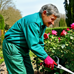 Spring Awakening**

"A gardener, fully clothed in appropriate gardening attire, tending to rose bushes in a vibrant spring garden, safe for work, perfect anatomy, correct proportions, natural pose, professional photography, high quality, focus on pruning shears and new growth, bright and cheerful, modest."

**