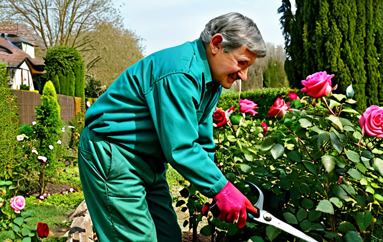 Spring Awakening**

"A gardener, fully clothed in appropriate gardening attire, tending to rose bushes in a vibrant spring garden, safe for work, perfect anatomy, correct proportions, natural pose, professional photography, high quality, focus on pruning shears and new growth, bright and cheerful, modest."

**