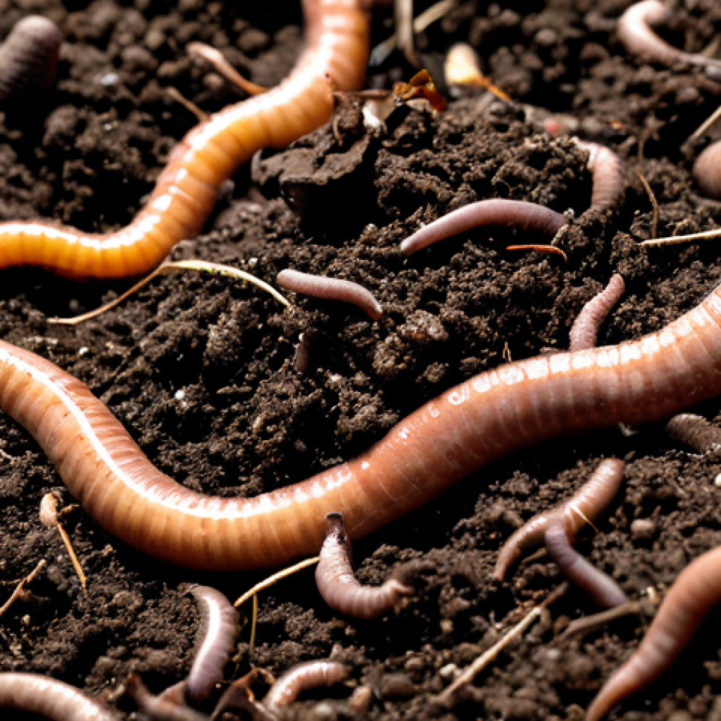 정원에서의 생태적 지속 가능성 연구하기 - Healthy Soil Ecosystem**
"Close-up of healthy garden soil teeming with earthworms and visible compo...