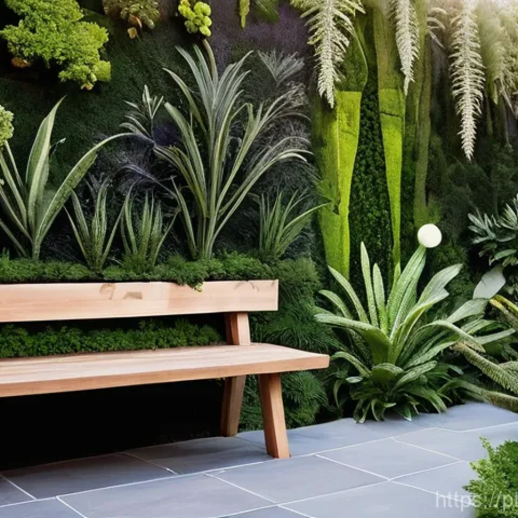 정원에서의 시각적 효과 극대화하기 - **Prompt:** A serene and inviting vertical garden flourishing on a whitewashed wall of a traditional...