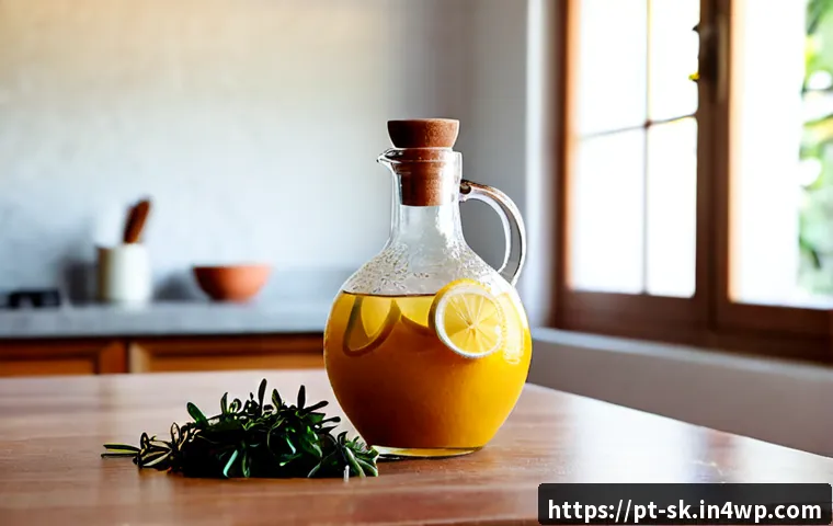 Home 30 자연적인 해충 퇴치제 만들기 - Photorealistic sunlit Portuguese kitchen countertop, a clear glass spray bottle filled with homemade...