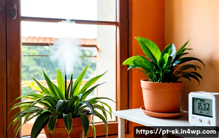 Home 17 실내 식물 관리 시 필요한 습도 유지법 - Photorealistic bright Brazilian apartment living room, a healthy collection of tropical indoor plant...